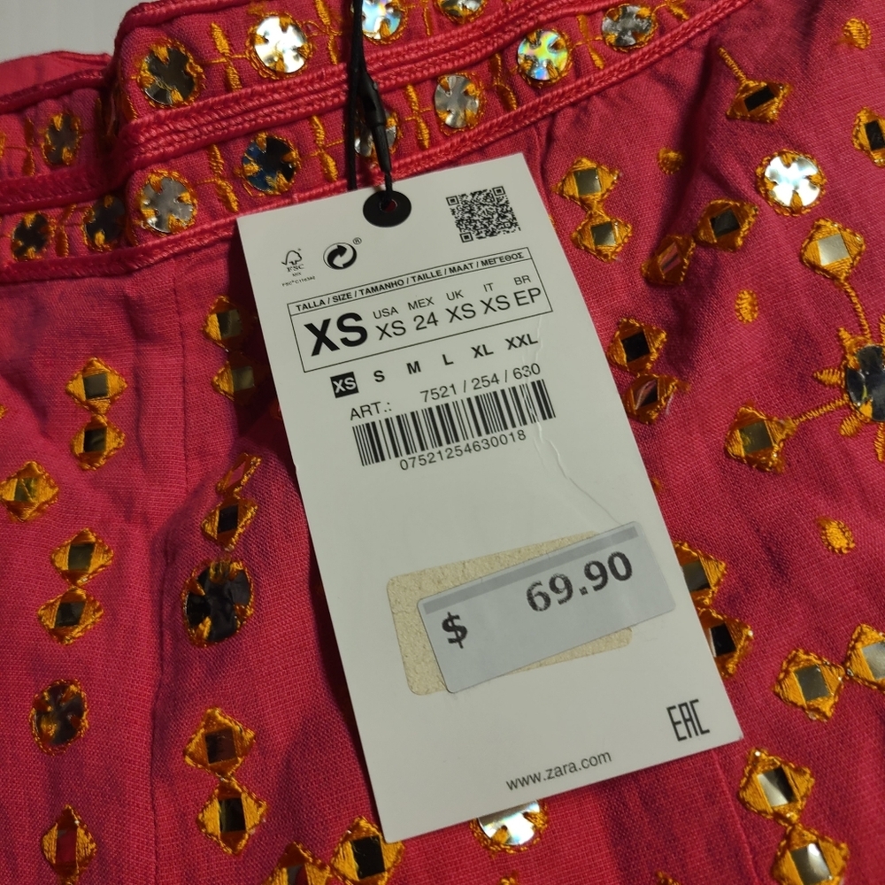 ZARA SHORTS WITH EMBROIDERY FUCHIA COLOR | 7521/254/630 Xs - Picture 10 of 14